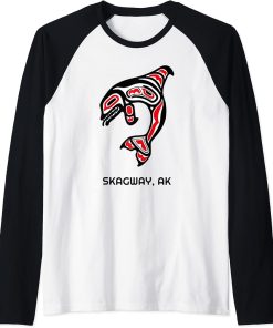 Skagway Alaska PNW Native American Orca Killer Whale Tribal Raglan Baseball Tee