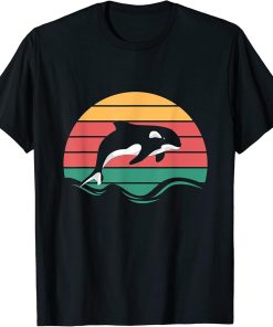 Beach Sunset Killer Whale Ocean Animal Lover Gift Retro Orca T-Shirt