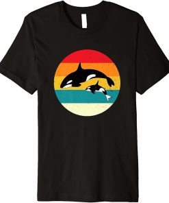 Orca Whales Retro Vintage Sunset Distressed Style Premium T-Shirt