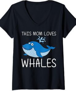 Womens Funny Whale Art For Mom Mama Orca Narwhal Blue Whales V-Neck T-Shirt