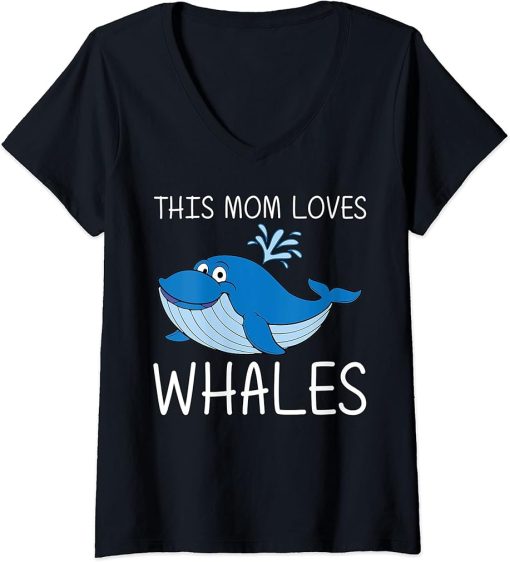 Womens Funny Whale Art For Mom Mama Orca Narwhal Blue Whales V-Neck T-Shirt