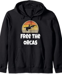 Funny Orca Whale Shirt Ocean Sea Gift Retro Free The Orcas Zip Hoodie