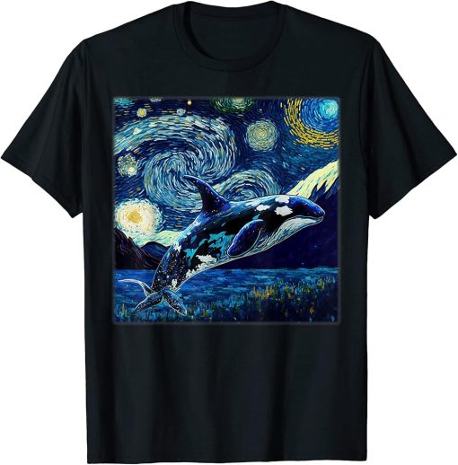 Surrealism Starry Night Orca Whale T-Shirt