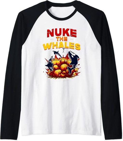 Nuke the whales - Exploding Orcas Raglan Baseball Tee